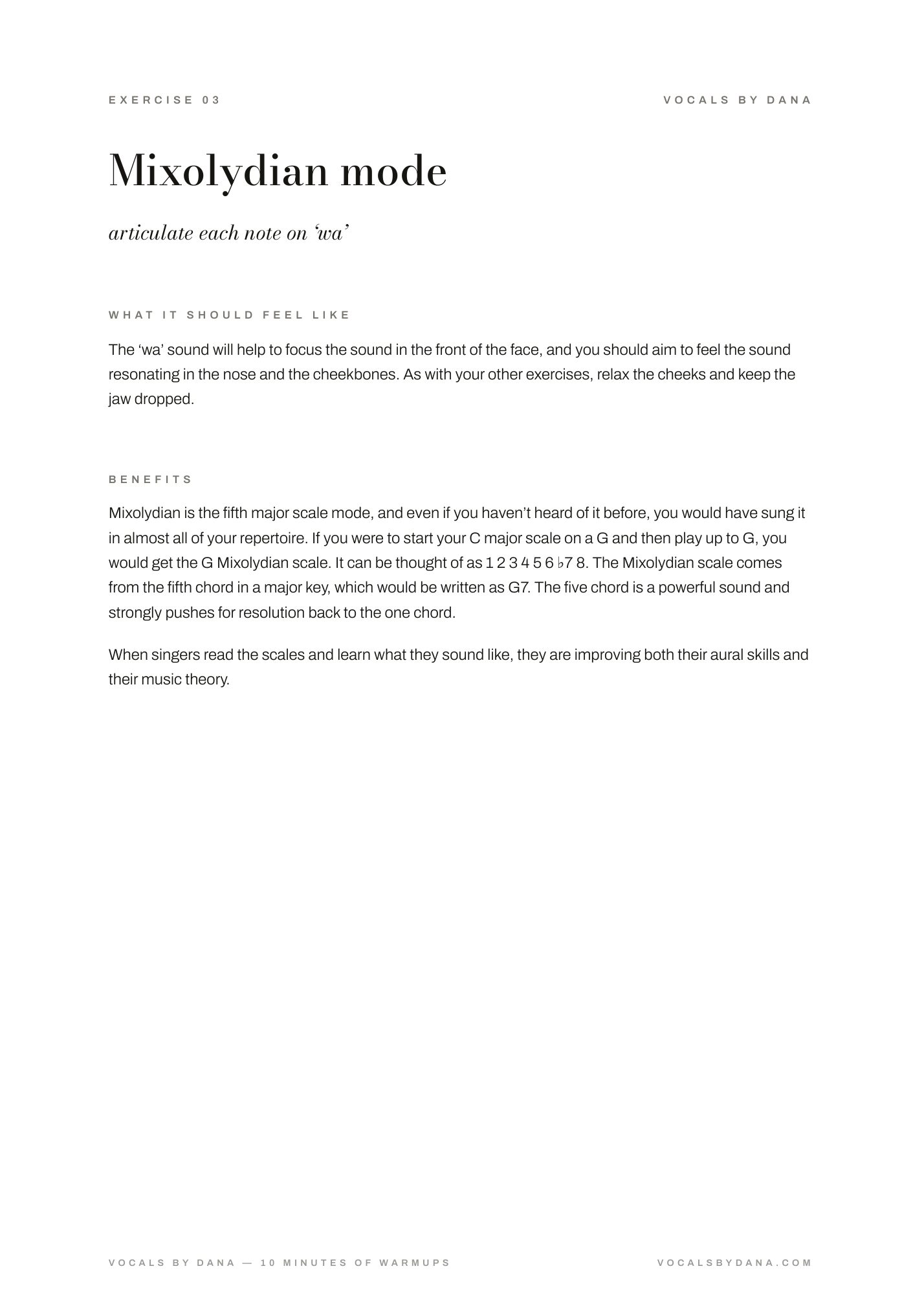 Instructions for Mixolydian Mode